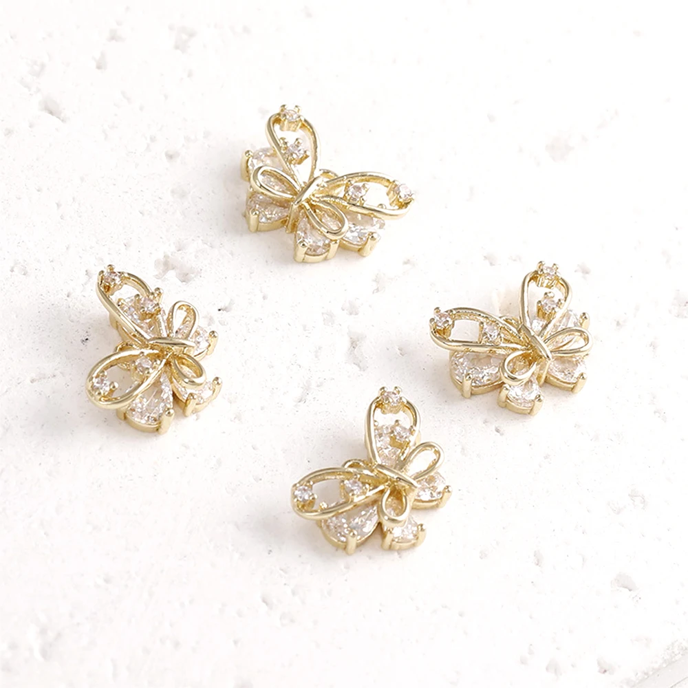 3 PCS Copper Plating with 14k Gold Hollow Out Zircon Inlaid Butterfly Pendant DIY Jewelry Making Necklace Bracelet Accessories