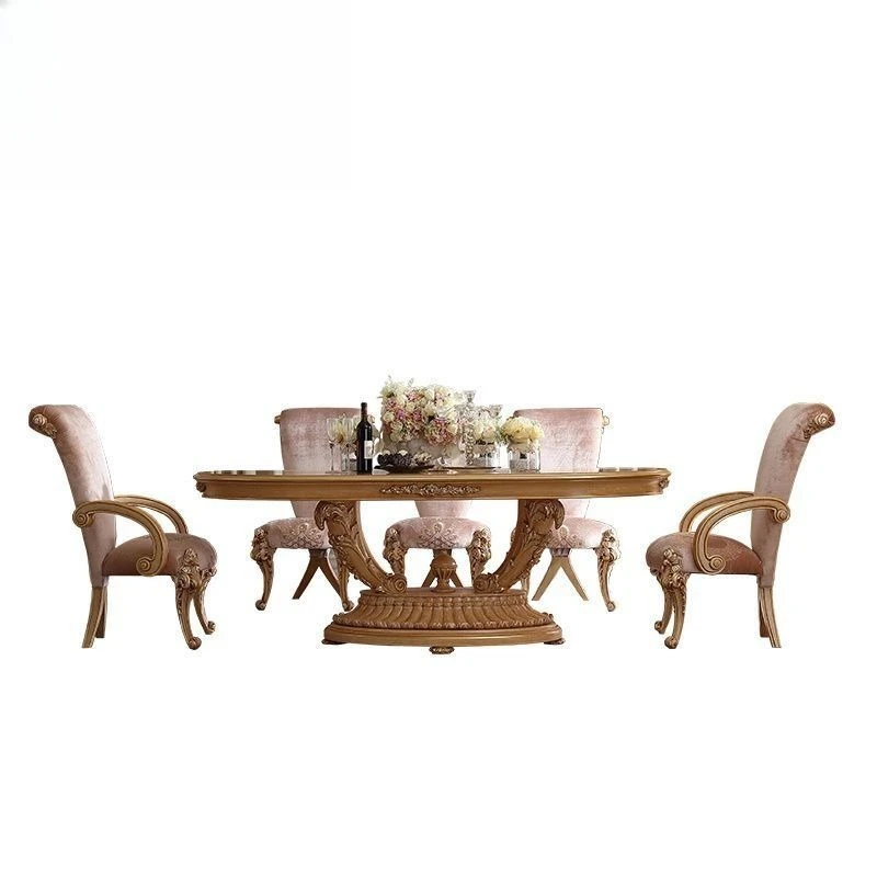 European solid wood dining table, villa restaurant dining table dining chair c