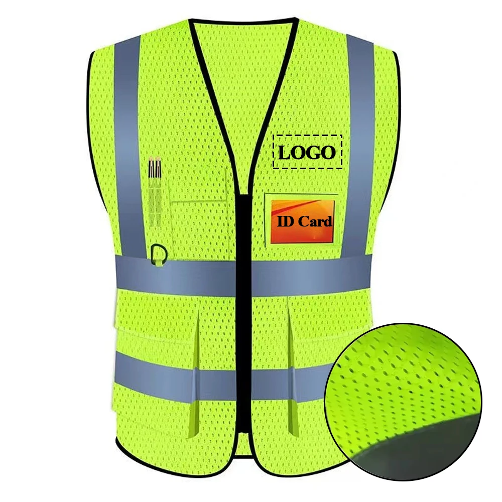 Summer Mesh Safety Vest Hi Vis Construction Work Clothes for Men Women Breathable Volunteer Uniform Custom Logo