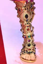 Luxury Crystal Peals Decor Sandal Boots Open Toe Knee High Back Zipper Strappy Fashion Summer Shoes Flat With Gold New Arrivals