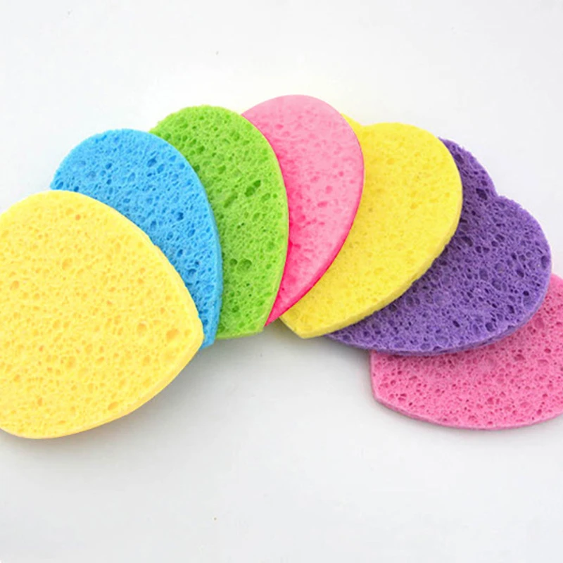 10pcs Facial Sponges Heart Shape Compressed Facial Natural Wood Pulp Cotton Facial Cleansing Pads Exfoliating For Cleansing