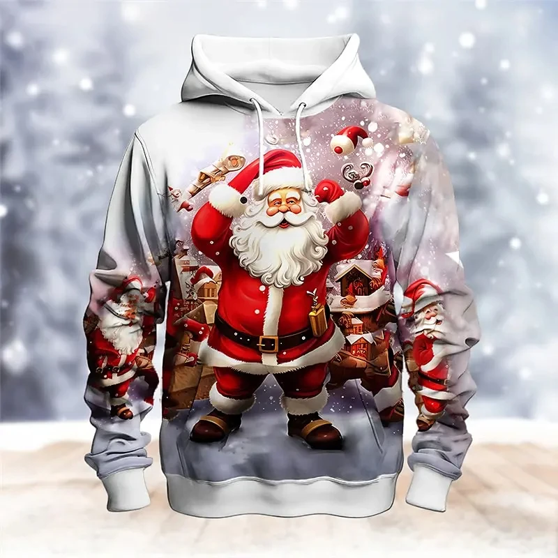 

Funny Santa Claus 3D Print Men's Hooded Shirt Fashion Elk Pattern Christmas Clothing Autumn Loose Sweatshirts Unisex X'mas Tops