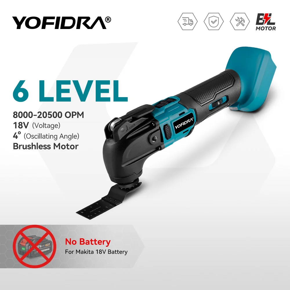 Yofidra Brushless Oscillating Multi-Tool Electric Saw Trimmer Trimming Shovel Cutting Woodworking Tool For Makita 18V Battery