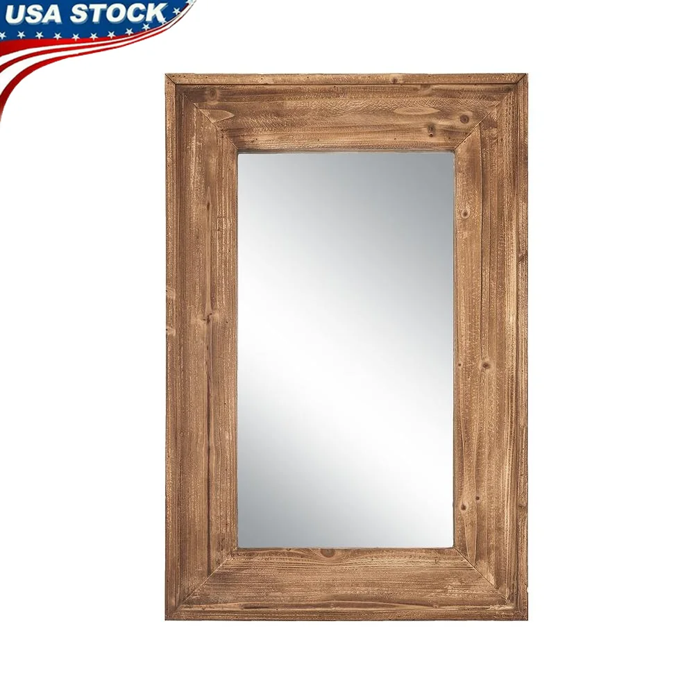 Rectangle Farmhouse Bathroom Mirror Wood Frame Wall Mount Rustic 36 x 24 inch Bedroom Decor Horizontal/Vertical Solid Wood Frame