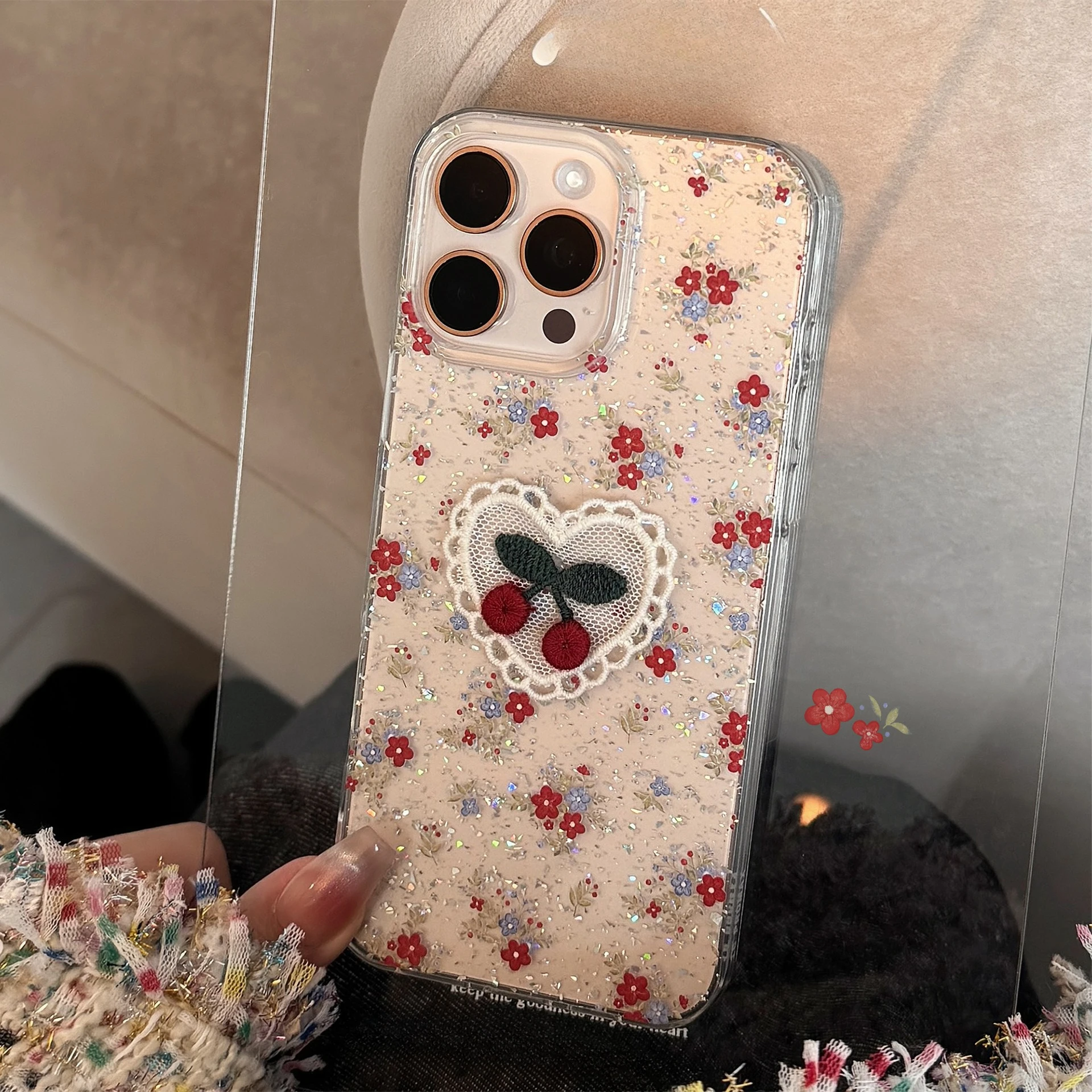 

Нежный чехол с цветочным принтом вишни для iPhone 17 pro max, чехол для мобильного телефона 15, блестящий чехол для iPhone 14, литература 11 прозрачный 13