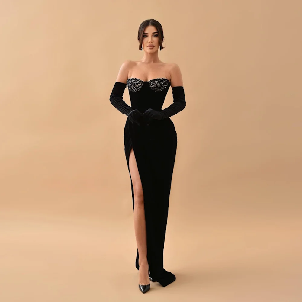 

Mignon Satin Mermaid Strapless Lace Prom Gown Floor-length Formal Zipper up Elegant Evening Party Dress for Women 2023