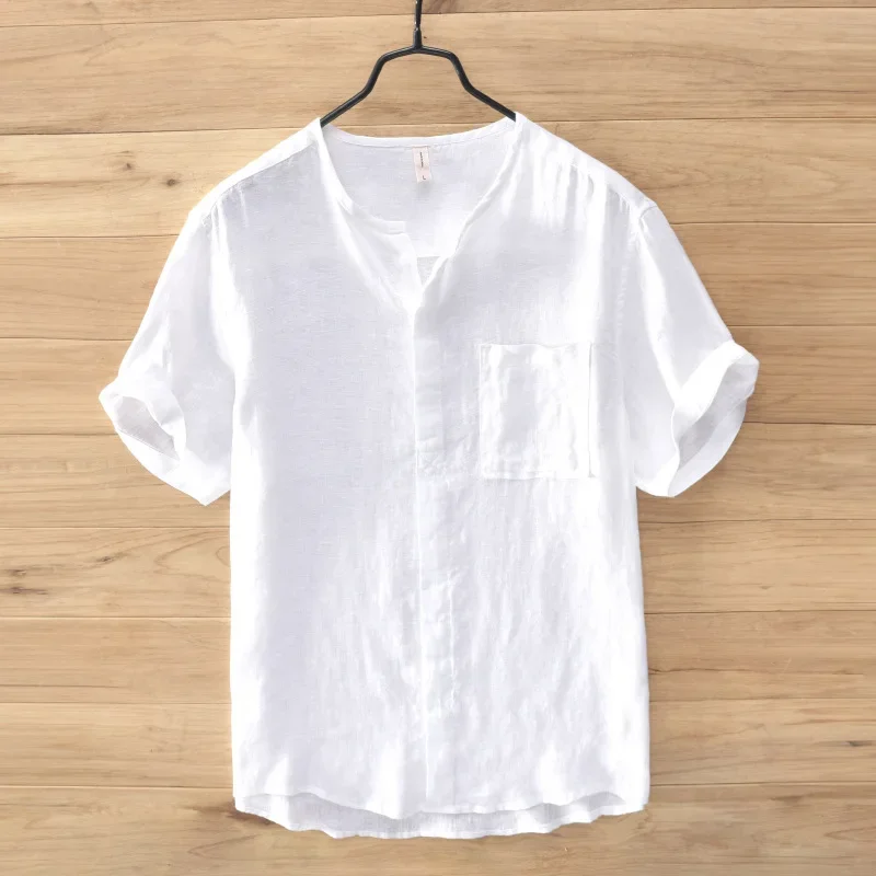 Men 100% Linen Shirts Thin Vintage Color Men Shirt Daily Casual Breathable Comfortable Fashion Tees Men Clothing 787