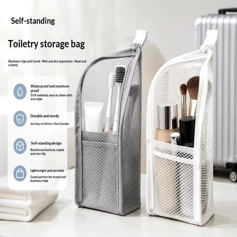 Hot Sale Waterproof Self Standing Toiletry Bag Large Capacity Multi Mesh Pockets For Travel