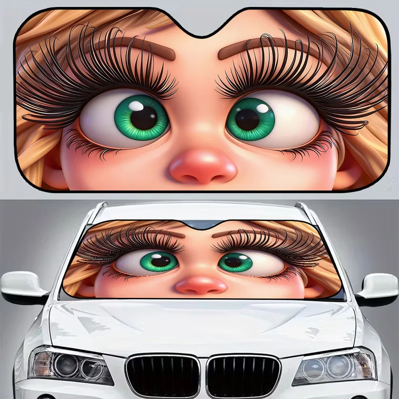 1Pcs Playful Cartoon Eyes Car Windshield Sun Shade, Easy Installation Shade, Playful Design