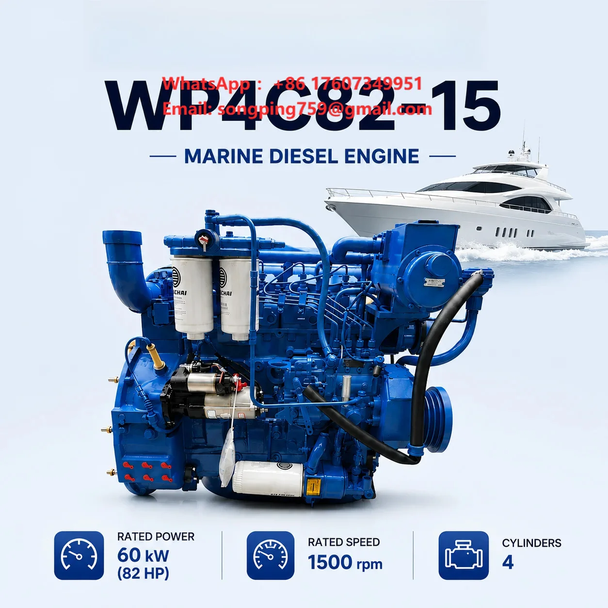 SCDC Weichai WP4 Series WP4C82-15 Marine Diesel Small Engine Water Cooled for Inland River Cargo Boat and Aquaculture Ship