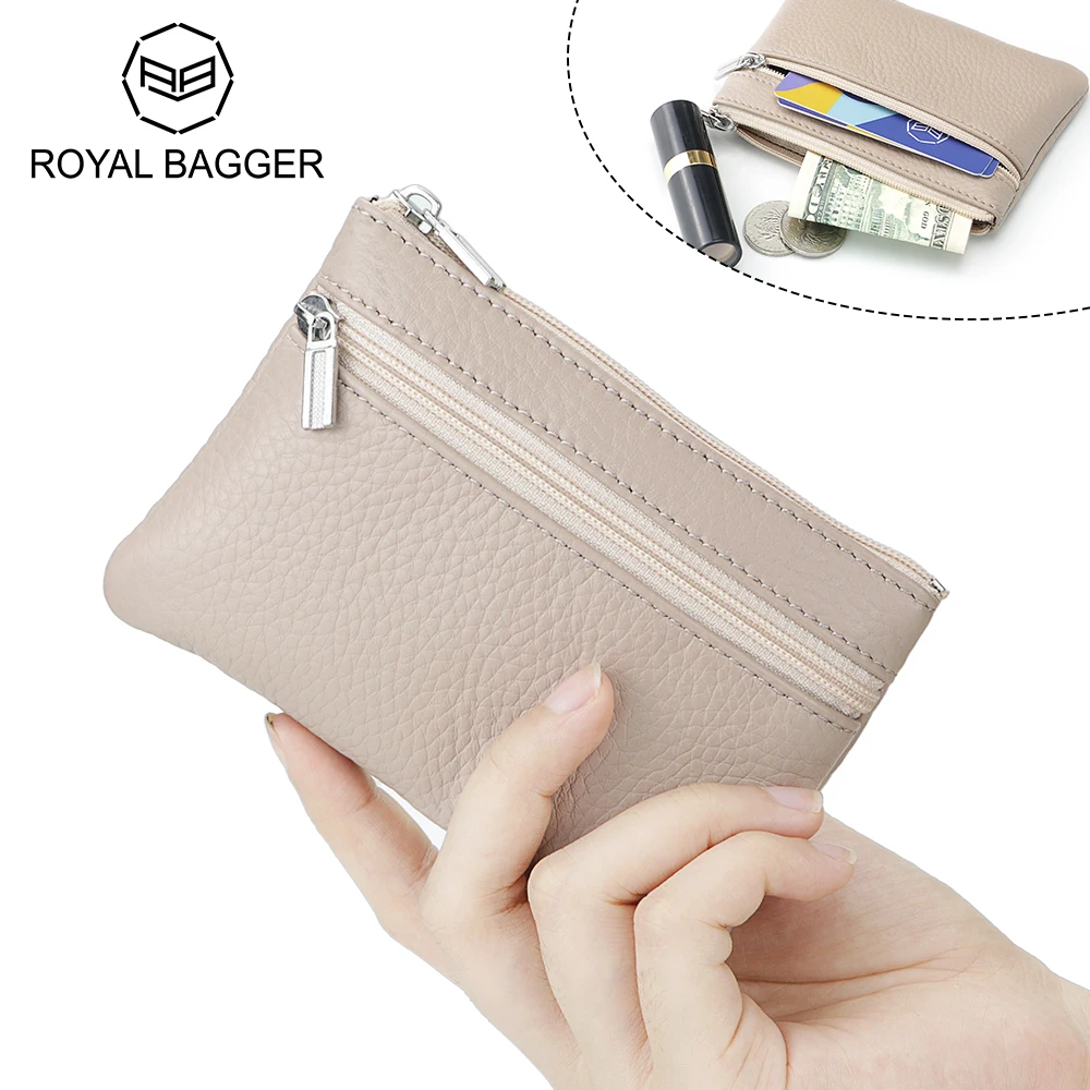 

Royal Bagger Genuine Leather Mini Coin Purse, Simple Casual Change Pouch, Portable Zipper Storage Bag for Women 1839