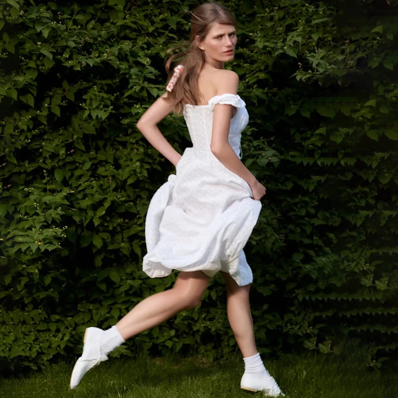 Tornova White Jacquard Off-shoulder Dress Female 2026 Summer New Hollow Slim Bud Long Dress Casual Party Dress Fashion A-line