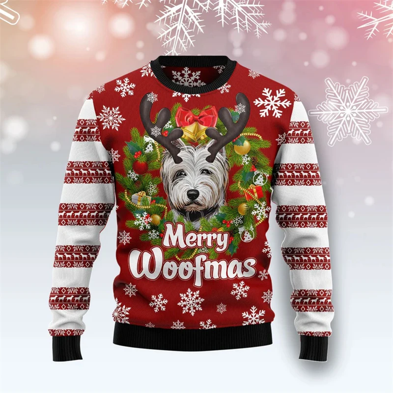 Cute Pet Dog Graphic Ugly Christmas Sweatshirts Mens Funny Dogs Xmas Sweater Fashion Animals Pattern Pullovers Loose Tracksuit