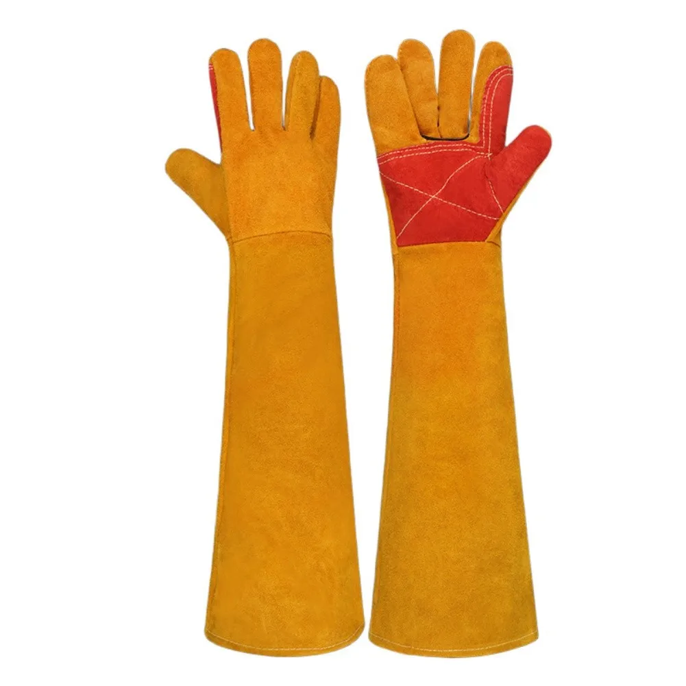 Welding Gloves 60cm Cowhide Leather with Extended Sleeve Coverage for Heat Flame and Abrasion Protection in Workshop Settings