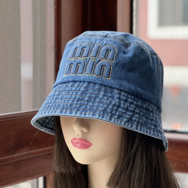 Sombrero de pescador de mezclilla con letras para mujer, gorra de pescador de Panamá, flexible, Reversible, Hip Hop, algodón, Bob