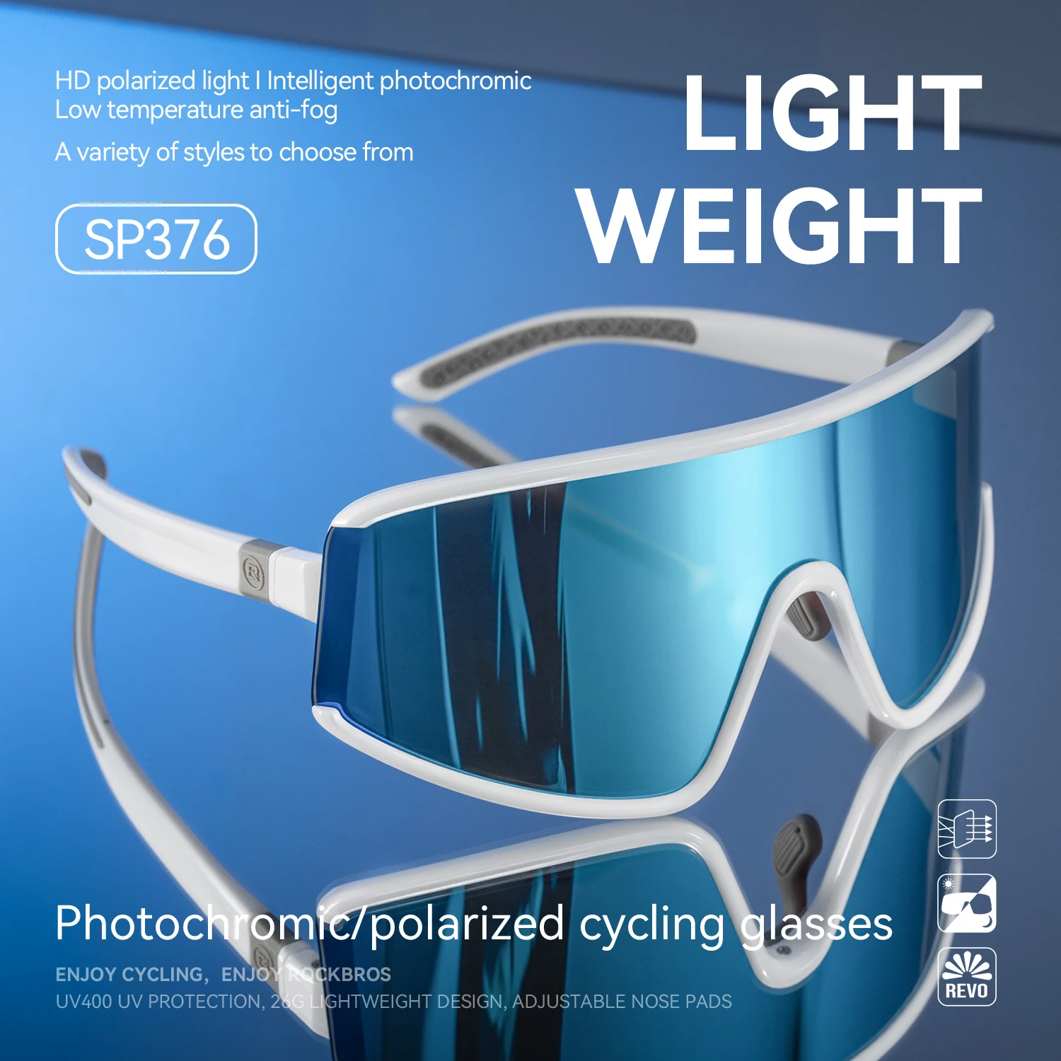 

ROCKBROS Cycling Glasses Lightweight Photochromic Polarized Bike Glasses Anti-fog UV400 Sun Protection Outdoor Sports Sunglasses