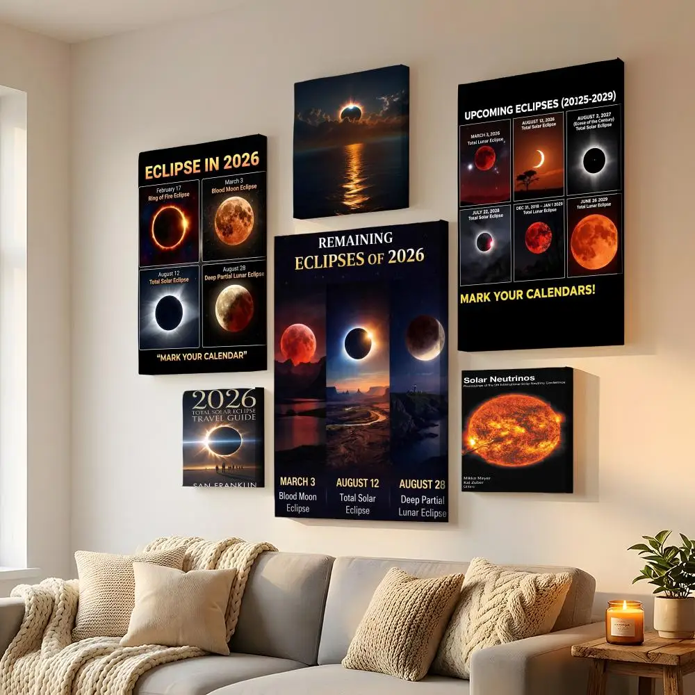 Total Solar Eclipse Painting Calligraphy Modern Halloween Wall Art for Bedroom Living Room Minimalist Home Decor
