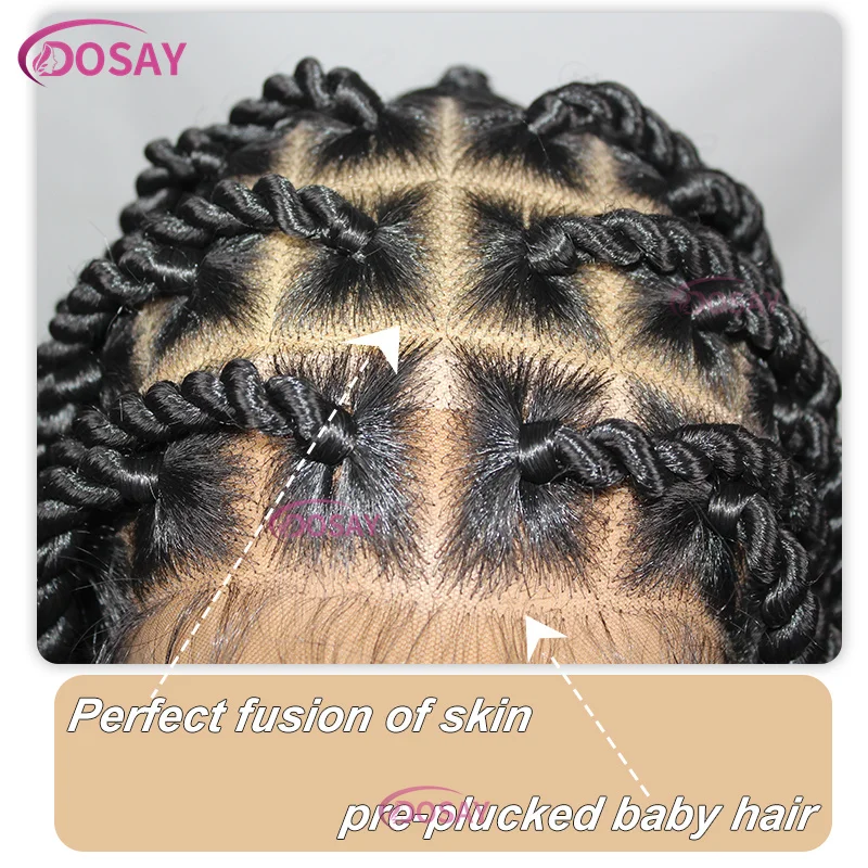 Dosay-Full Lace Frontal Peruca para Mulheres Negras, 36 ", Deusa Caixa, Torção Maior, Sintético Trançado Perucas, Faux Locs