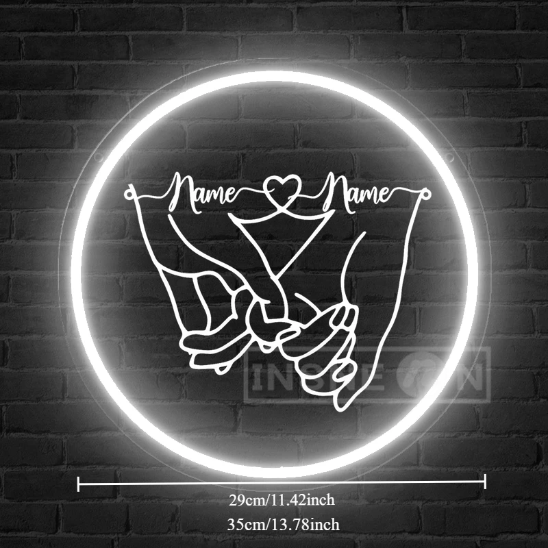 Customizable LED Neon Sign Wall Art Personalized Couple Hand-in-Hand Design with Names USB Powered for Weddings Romantic Gift