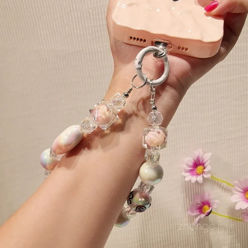 

Фотошнурок, браслет с короткими бусинами, кремовый, звезда, круглые бусины, подвеска, украшение для телефона, фотошнурок с защитой от потери