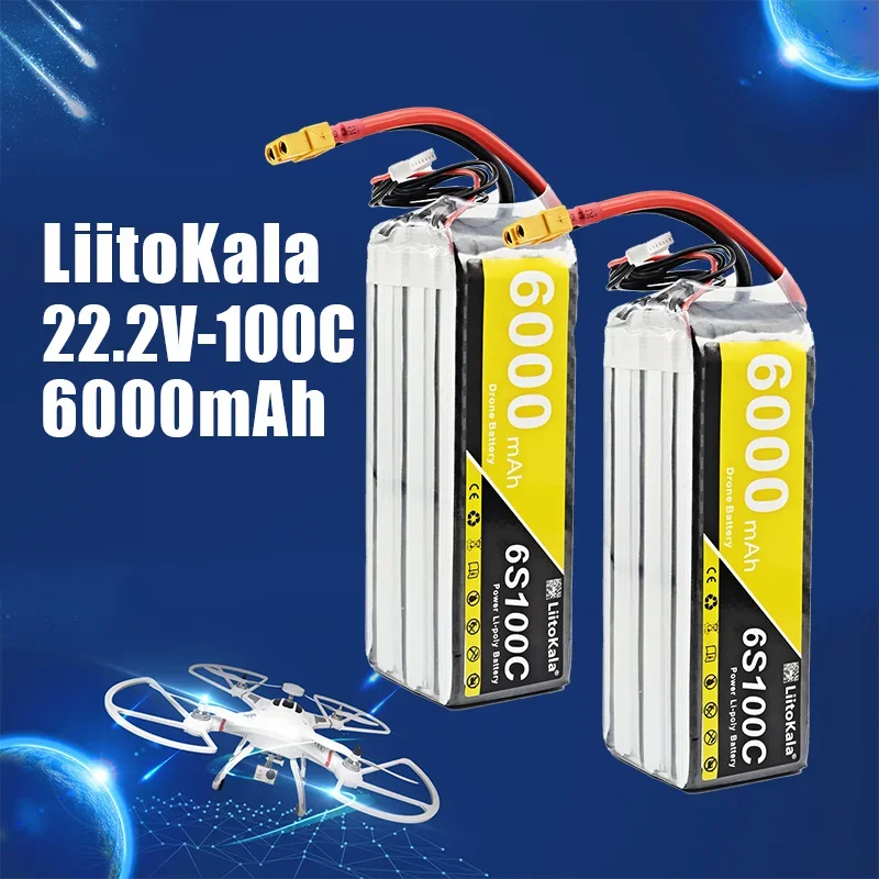 

1-4pcs LiitoKala 6S Lipo 6000mAh 22.2V 100C Remote Control Model High Rate Lithium Battery Aircraft Accessories