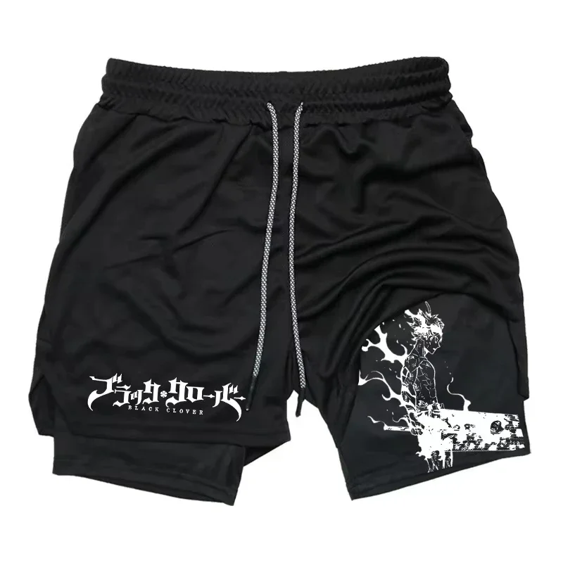 

Summer Novelty Black Five-LeafClover Printed Shorts for Men and Women Loose Double Layer Sports Shorts Casual Fitness