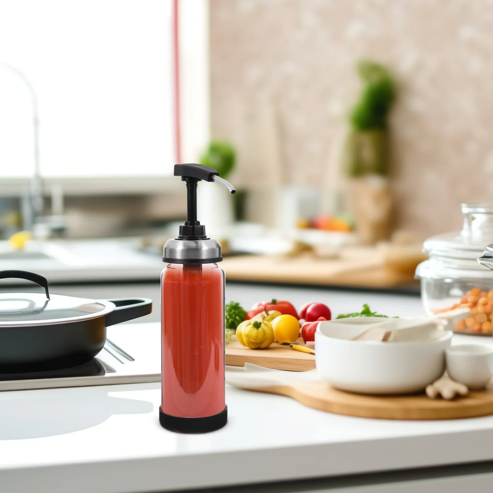 

300Ml Sauce Press Bottle Glass Stainless Steel for Kitchen Restaurant Condiment Dispenser 8Ml Precision Control Honey Ketchup