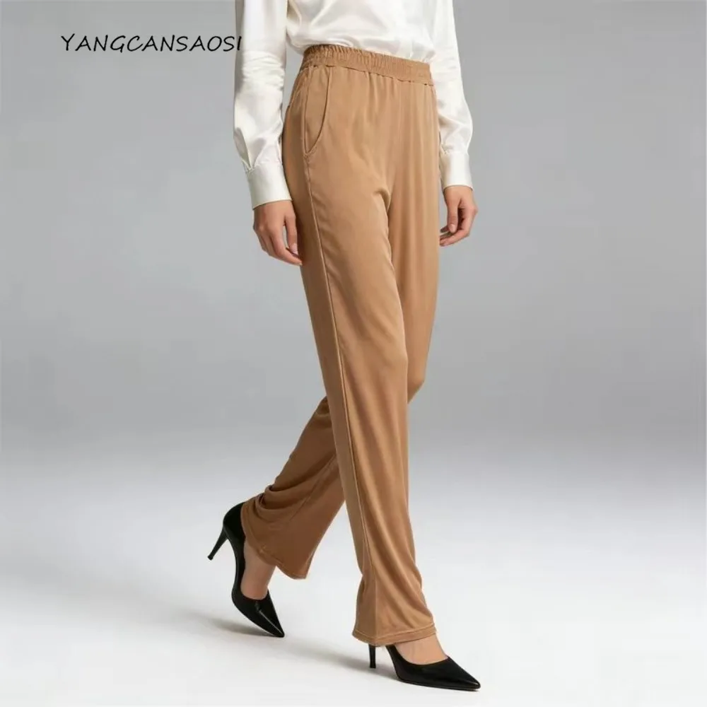 

23% трикотажные брюки из натурального шелка тутового шелка, женские модные повседневные универсальные широкие брюки с высокой талией, новинка весны 2023 г.