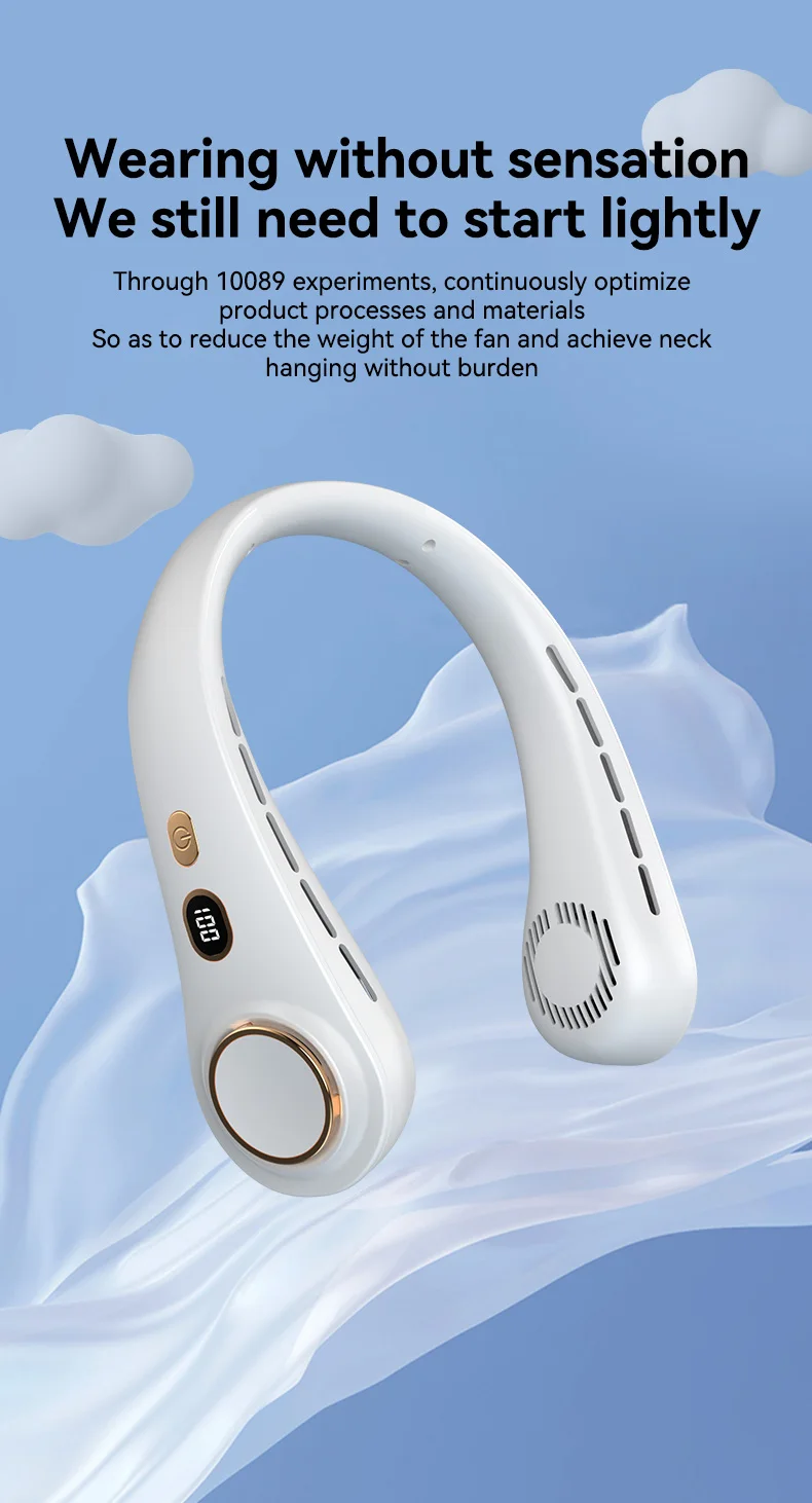 Portable Hanging Neck Fan Rechargeable Personal Neck Ventilator Digital Display Personal Cooling For Outdoor Travel Sports
