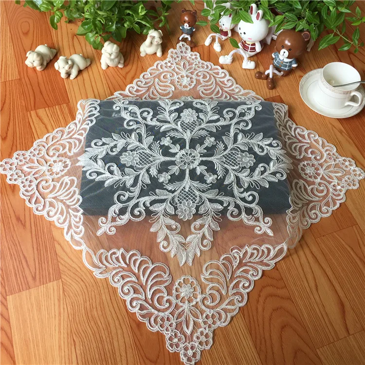 49*49cm Elegant Embroidery Table Runner Pastoral Fabric Tea tablecloth, Luxury Table mat table Cover for decoration