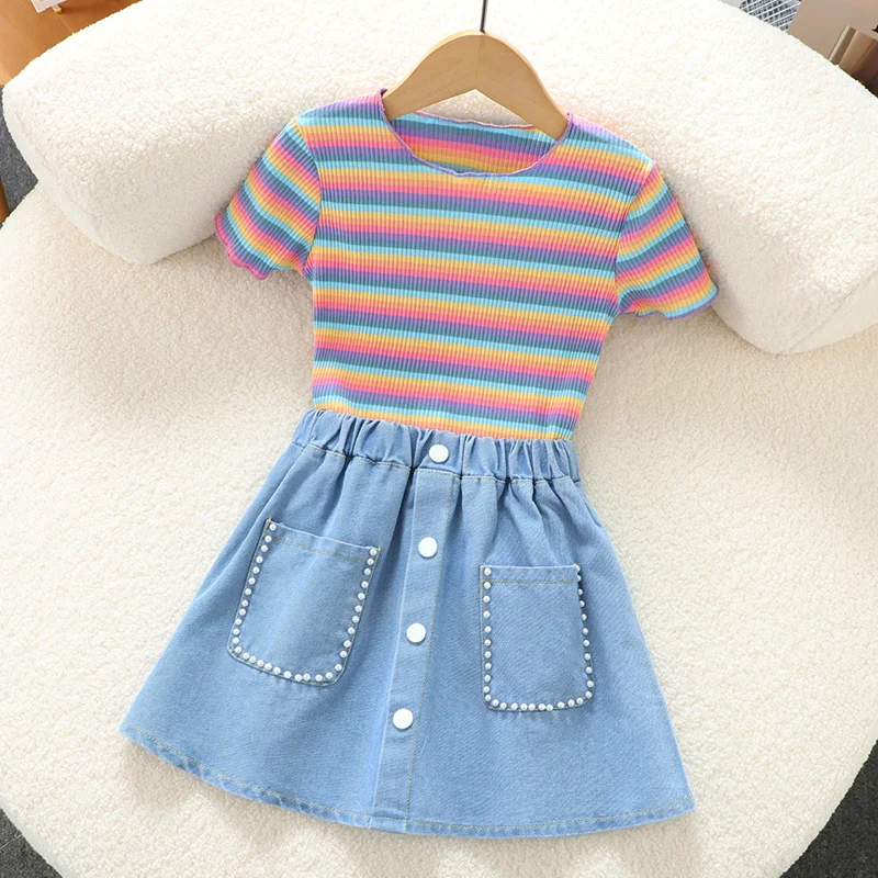 

Summer Baby Girls Suit for Kids Outfits Sets Short Sleeve Shirt & Shorts Children Clothes Teenagers Costumes 4 6 7 8 10 12 Years