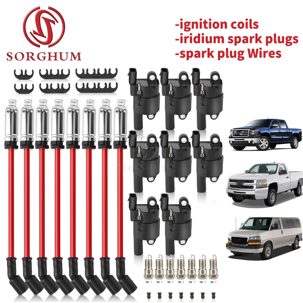 

НАБОР катушек зажигания, иридиевых свечей зажигания и провода для свечей зажигания для Chevy Avalanche Express Tahoe Silverado Suburban 12573190