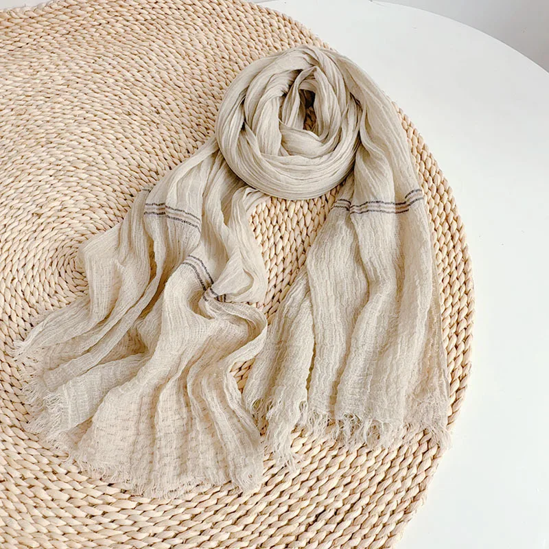 

Scarf Women Summer Sun Protection Neck Wrap Shawl Cotton Linen Long Breathable Accessory For Beach Spring Autumn Luxury