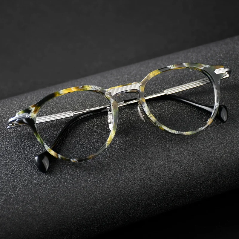 

Japanese Retro Oval Small Titanium Acetate Eyeglasses Frame OTW6023 for Men Women IP Electroplating Lightweight Support RX Lense