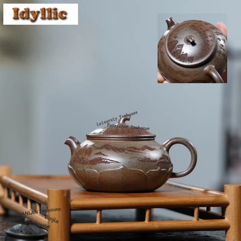 

250ML Yixing Purple Clay Teapots Handmade Lotus Eggplant Pot Raw Ore Wood-fired Porcelain Mud Tea Infuser Kettle Zisha Tea Set