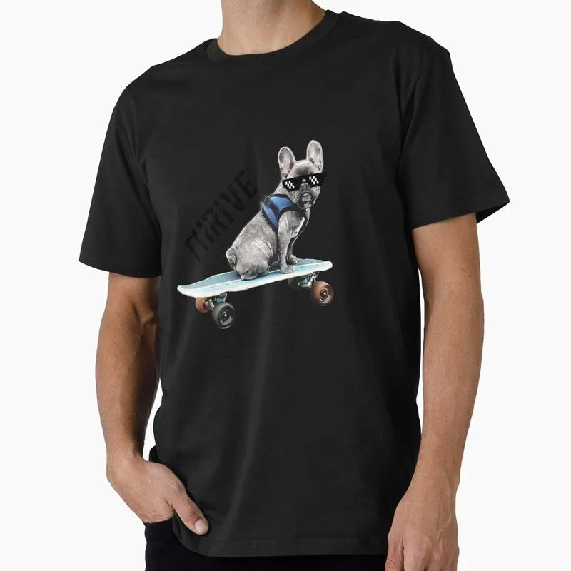 Thrive frenchie in style Bulldog Graphic T-shirt for Dog Dad Unisex 100% Cotton Short Sleeve Print Tee Pet owner Gift Tops S-6XL