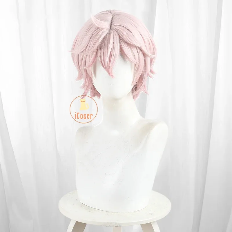 

asdh8@Genshin Impact Dahlia Cosplay Wig Light Pink Short Hair New Skins Wig Heterochromia Boy Mondstadt Halloween Party for Wome