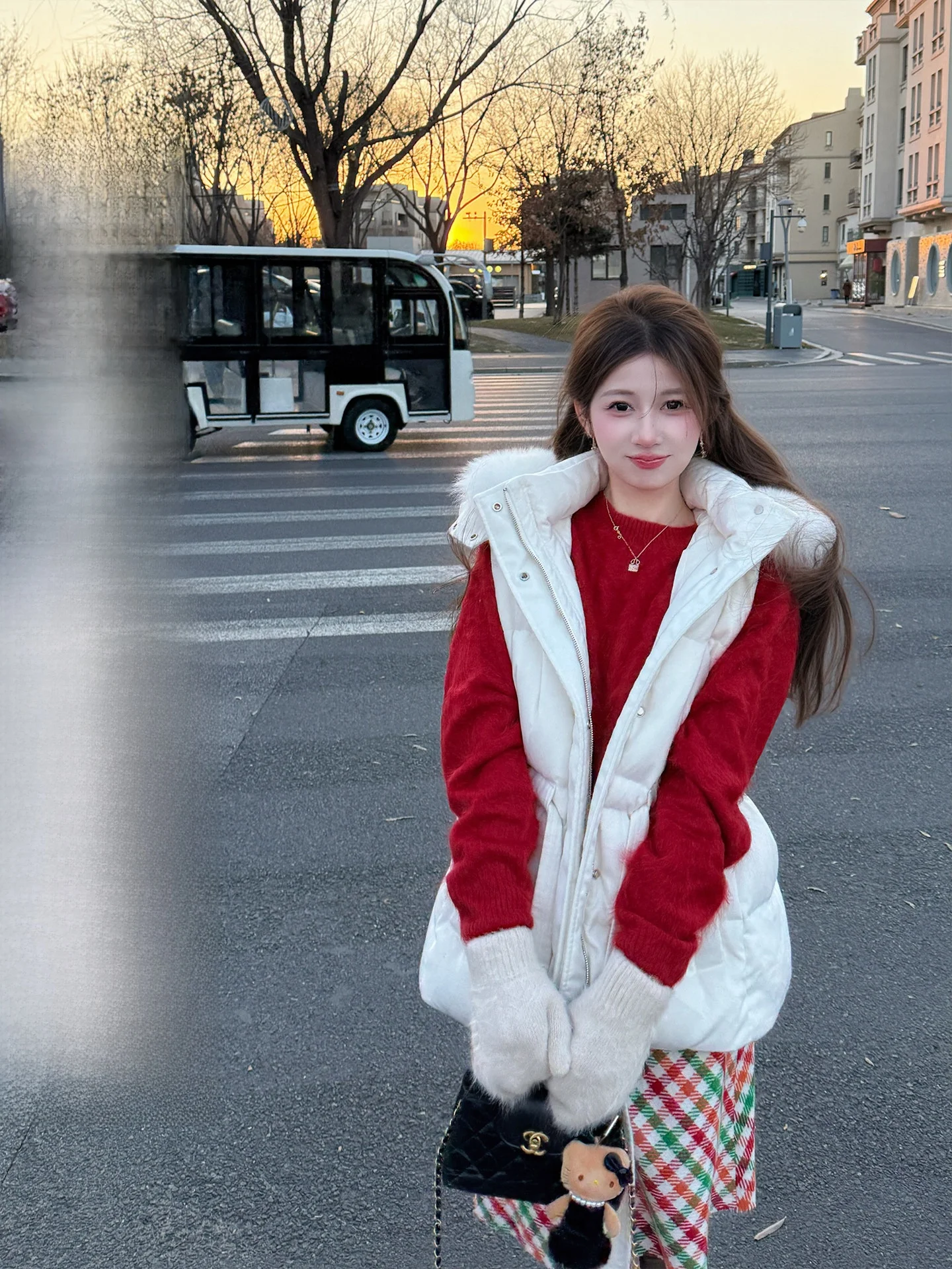 

Winter Woolen Women's Jaet Waist-Cinching White Goose down Vest Fur Collar Detachable Casual Sle Thiened Ci Leisure