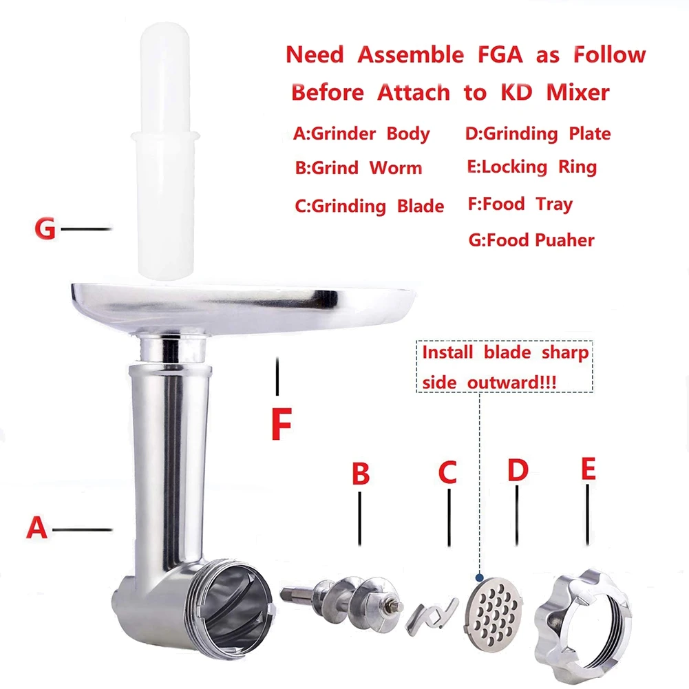 Metal Food Grinder Attachment for KitchenAid Stand Mixer,Meat Grinder Accessories Includes Sausage Stuffer Tubes