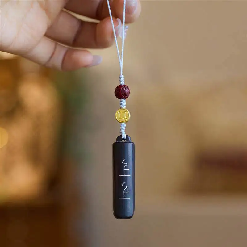 

Natural Red Sandalwood Top Luck Tag Phone Charm Cinnabar Five Blessings Pendant Car Keychain Gifts