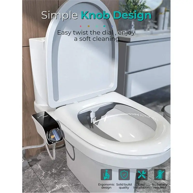 AB33-Bidet Attachment Ultra-Slim Toilet Double Nozzle Spiral Adjustable Water Pressure Non-Electric Sprayer With Hose