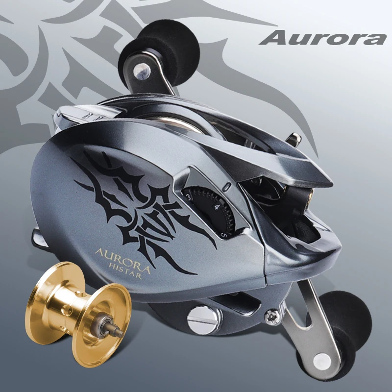 histar metal rotor aurora baitcasting carretel de pesca carretel duplo fundicao longa alta proporcao 8kg drag power 731 01