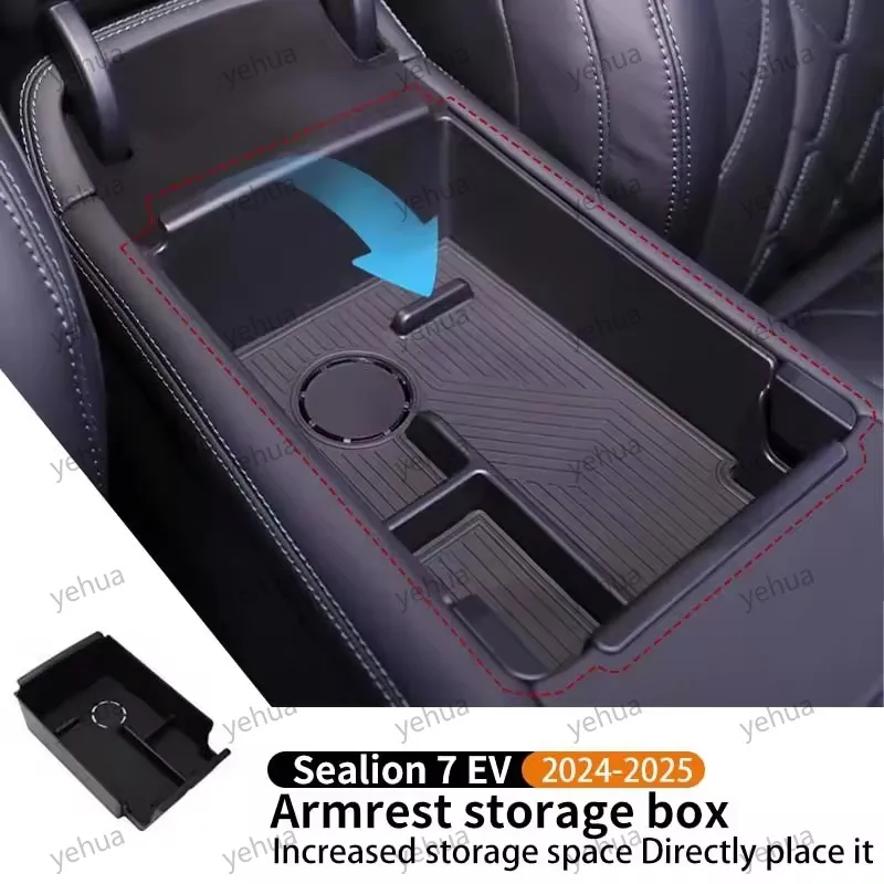 

For BYD Sealion 7 EV 2024 2025 Car Central Control Storage Box Armrest Box Storage Box Water Cup Holder Car Accessories