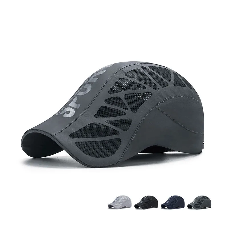 Men Quick Dry Hat Golf Driving Cycling Sports Letter Print Newsboy Flat Ivy Summer Baseball Caps Breathable Net Mesh Sunhat image 2