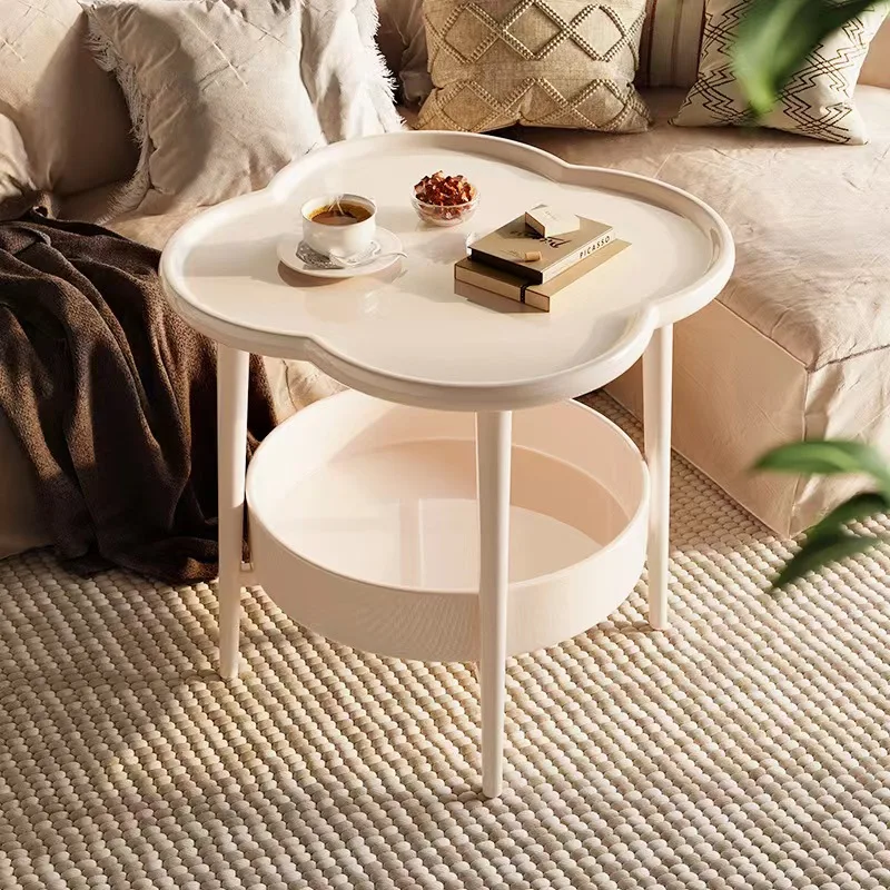 

Simple modern creamy wooden bedside table with small storage rack for bedroom or home sofa mini side table locker