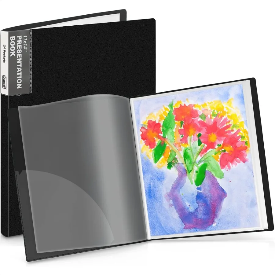 

11x14 Binder with Sleeves Black 24 Pockets Display 48 Pages Large Folder with Plastic Sleeves 11x14 Presentation Book with Prot