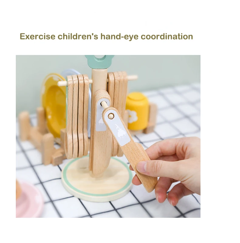 Hölzerne Küche, Rollenspiel-Set, Montessori-Simulationsplatten, Geschirr, Zubehör, Küchenspielset, Spielzeug für Kleinkinder, Geschenke ab 3 Jahren – Detail 11