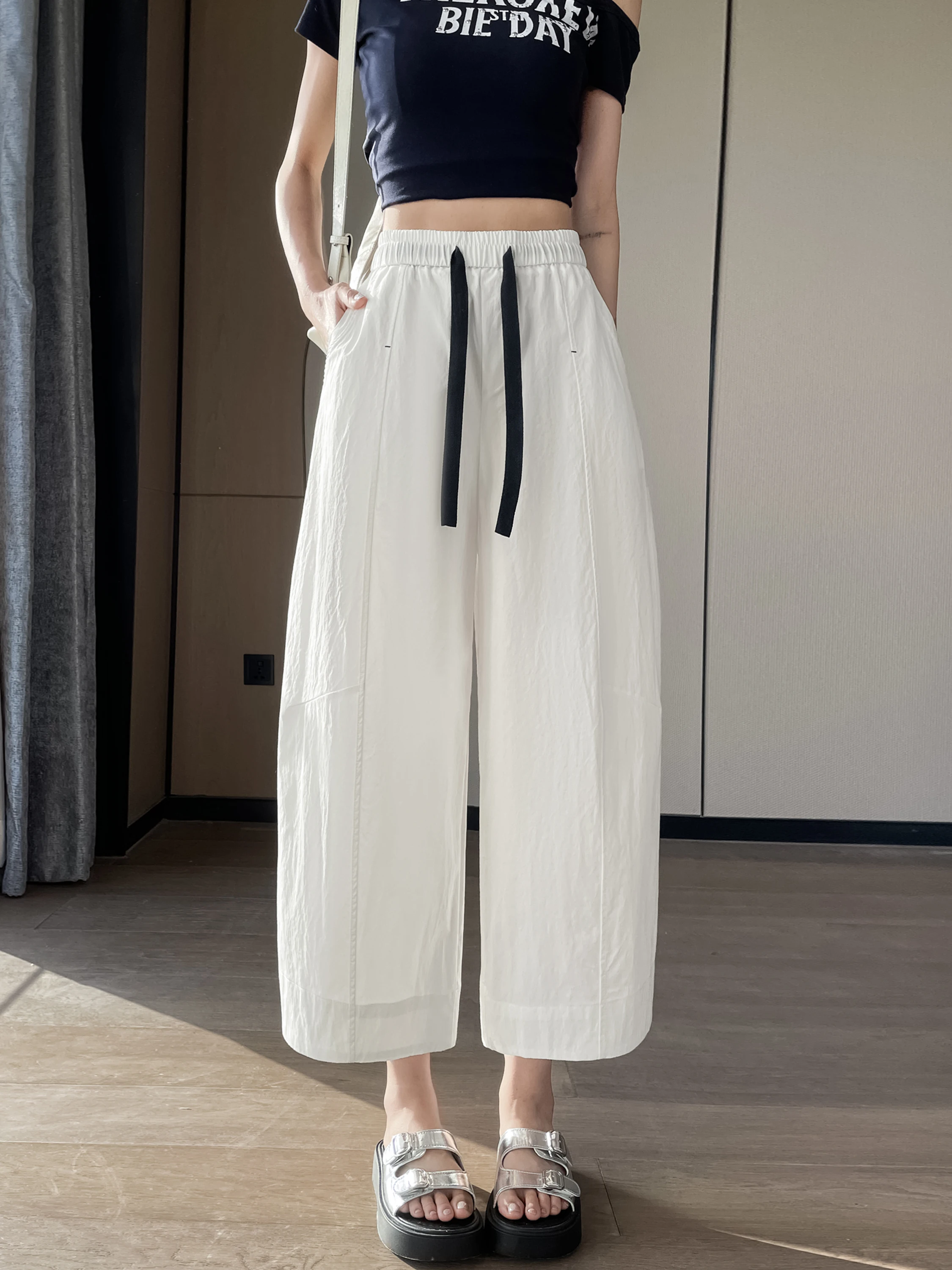 

Ice Silk Quick Dry Wide Leg Pants Women's Summer New Style Small Size Loose Slimming Casual Straight Thin Thin Pants