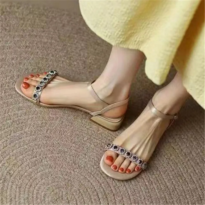 COOTELILI 2022 New Fashion Sandal Women Summer Sandals Flats Sandals Fashion Diamond Decoration Non-slip Buckle Basic 34-40