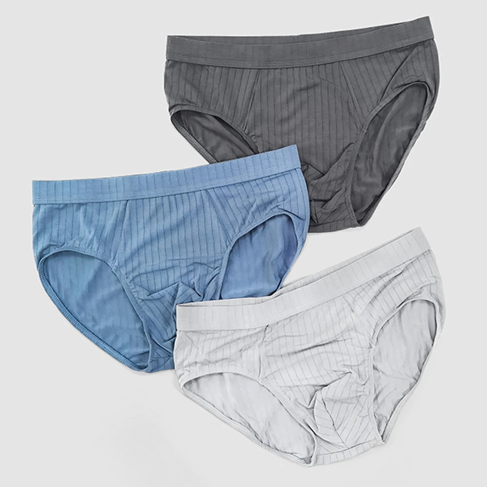 

Men Modal Briefs Underwear Stripe High Elasticity Thong Middle Waist Short Panties Ultra-soft Skin Friendly Underpants New
